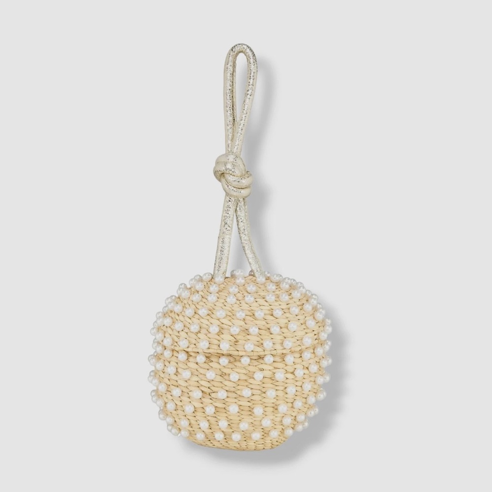 NWT POOLSIDE Pearl-Embellished Tan Clutch - Picture 2 of 5